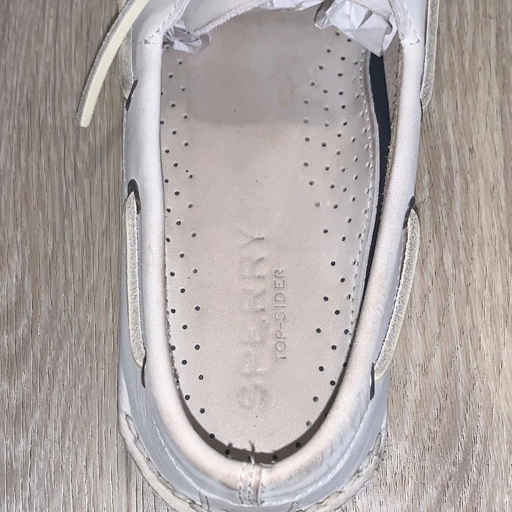 Sperry Top Sider Leather Non-Marking Boat Shoes Off White Size 12 Wide